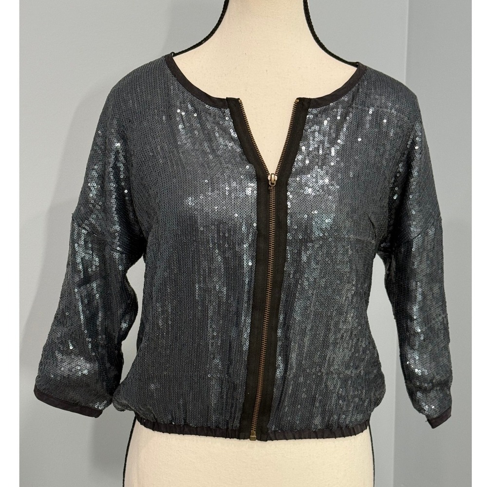 Heartloom Womens Sequin Zip Front Size S Bomber Jacket Glitz and Glam